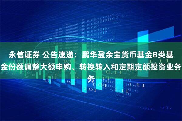 永信证券 公告速递：鹏华盈余宝货币基金B类基金份额调整大额申购、转换转入和定期定额投资业务